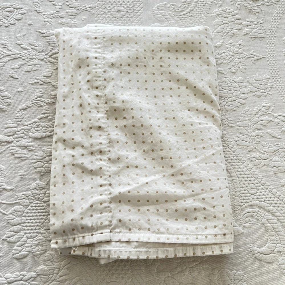 Ralph Lauren Twin Flat Sheet Beige Polka Dot 100% Cotton Lauren Home Bedding‎